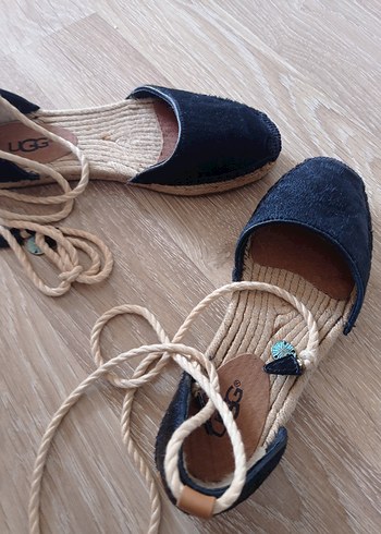 UGG Kadın Lacivert Kürklü Denim Dolgu Topuk Espadril - Görsel 7