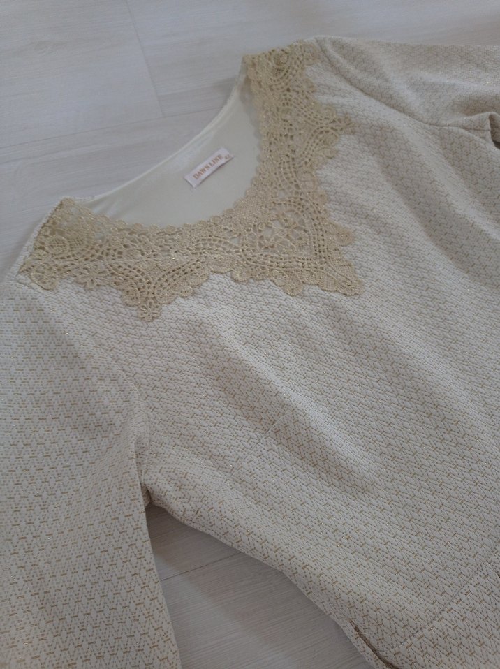 Bej Nakışlı Midi  Elbise - Görsel 5