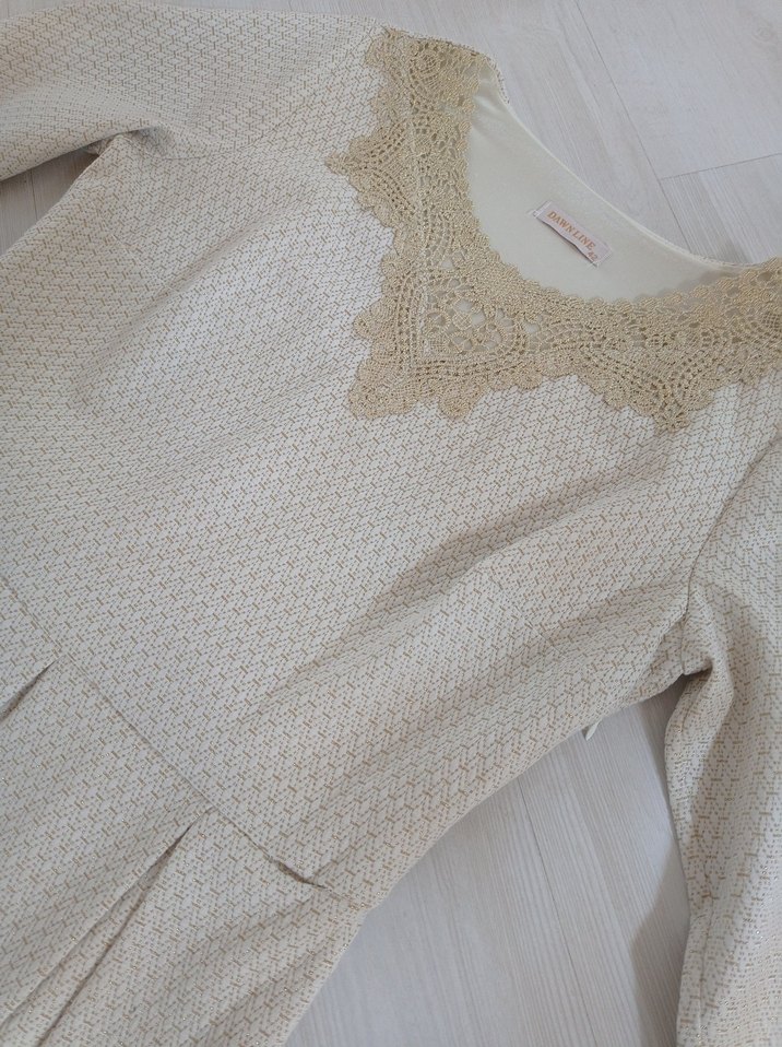 Bej Nakışlı Midi  Elbise - Görsel 2