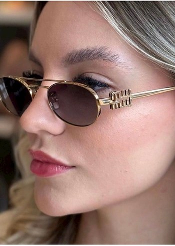 mıu mıu yeni sezon Altın Retro Kadın Güneş Gözlüğü - Görsel 2