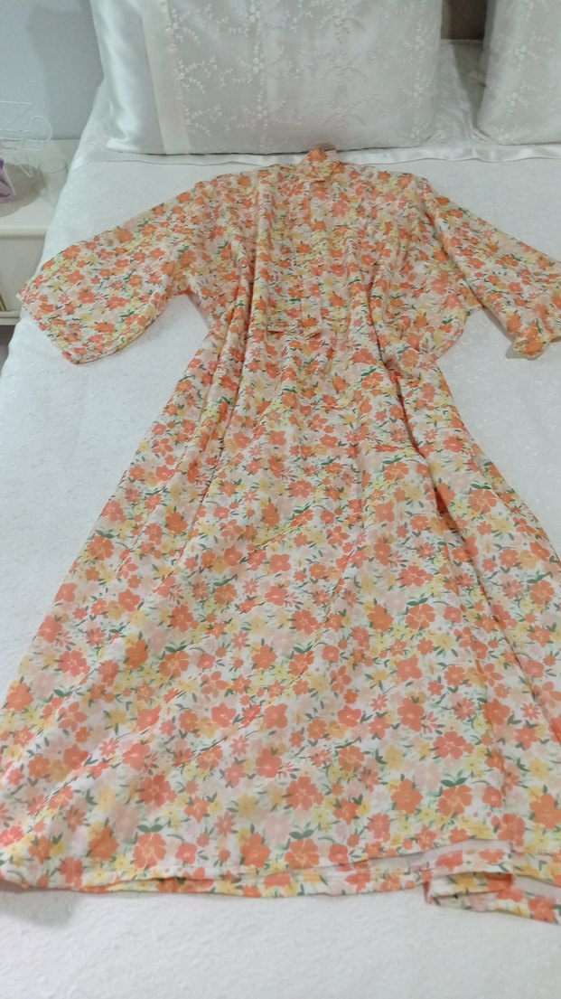 Pembe Çiçek Desenli Uzun Bohem Kadın elbise - Görsel 3