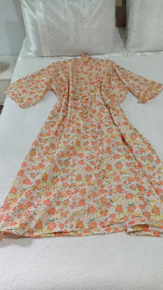 Pembe Çiçek Desenli Uzun Bohem Kadın elbise - Görsel 2