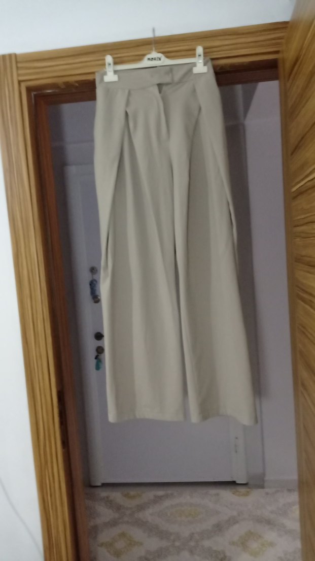 Beyaz Keten Kadın Pantolon, Pileli, Uzun - Görsel 2