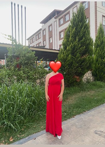 Kırmızı Drapeli Uzun Abiye Elbise