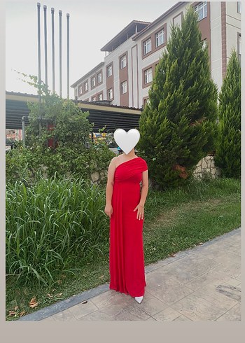 Trendyol & Milla Kırmızı Drapeli Uzun Abiye Elbise