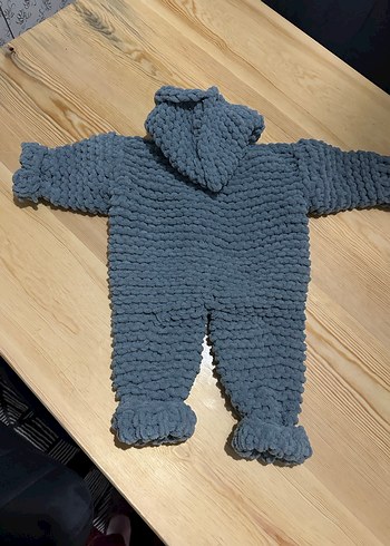 Gri Örgü Bebek Tulumu Kapüşonlu - Görsel 3