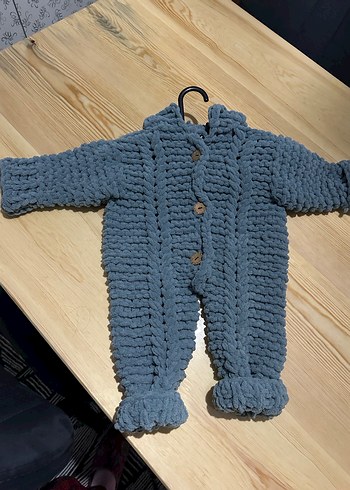 Gri Örgü Bebek Tulumu Kapüşonlu - Görsel 2