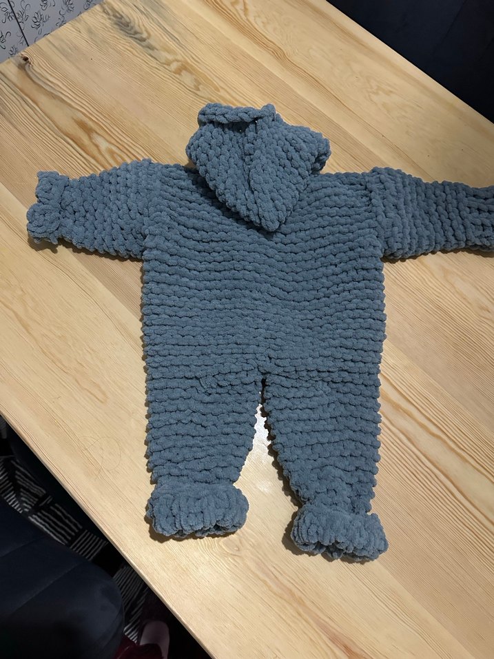 Gri Örgü Bebek Tulumu Kapüşonlu - Görsel 3