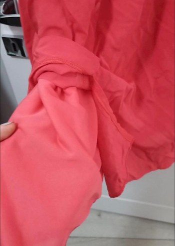 BSL Kırmızı V Yaka Düğmeli Uzun Elbise - Görsel 4