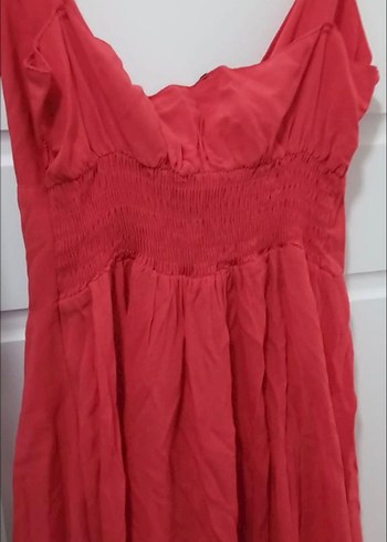 BSL Kırmızı V Yaka Düğmeli Uzun Elbise - Görsel 5