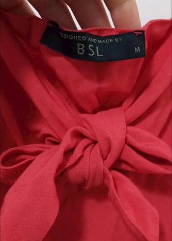 BSL Kırmızı V Yaka Düğmeli Uzun Elbise - Görsel 2