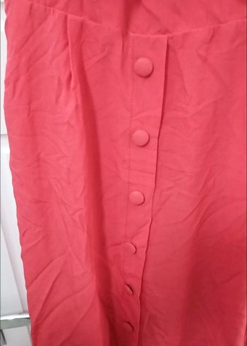 BSL Kırmızı V Yaka Düğmeli Uzun Elbise - Görsel 3