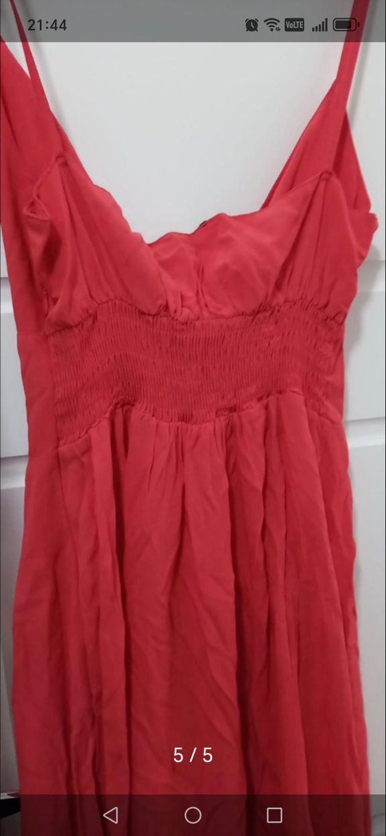 BSL Kırmızı V Yaka Düğmeli Uzun Elbise - Görsel 5