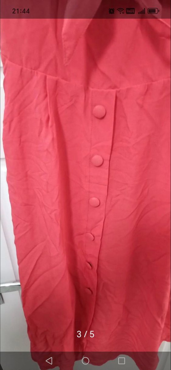 BSL Kırmızı V Yaka Düğmeli Uzun Elbise - Görsel 3