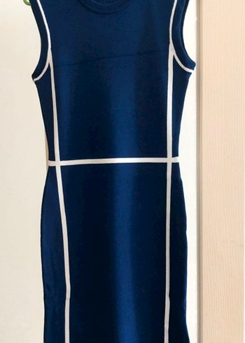 Lacivert Midi Kolsuz Ofis Elbisesi - Görsel 2