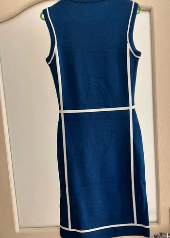 Lacivert Midi Kolsuz Ofis Elbisesi - Görsel 3