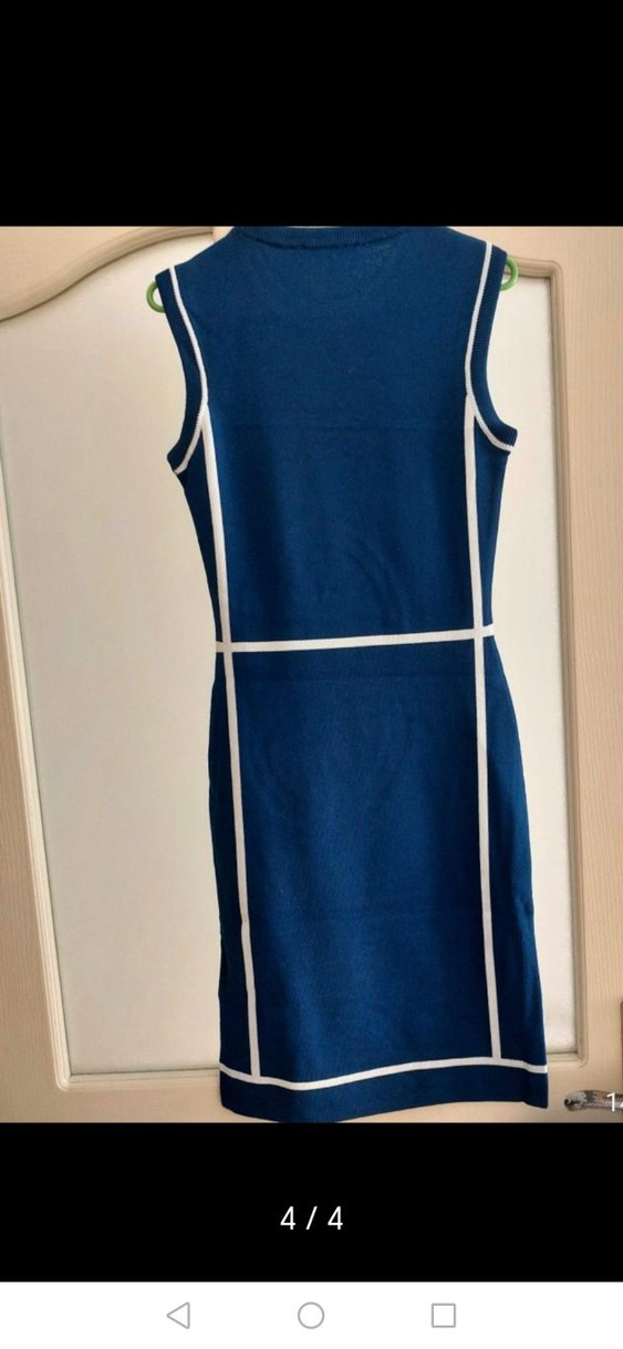 Lacivert Midi Kolsuz Ofis Elbisesi - Görsel 3