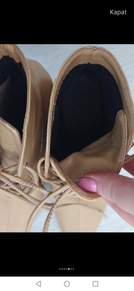 Bej Rugan Bağcıklı Gold Topuklu Kadın Bot - Görsel 4