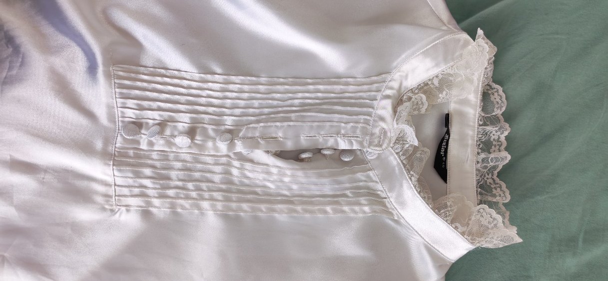 Romantik Ekru saten vintage Fırfırlı Bluz — görsel 8/10