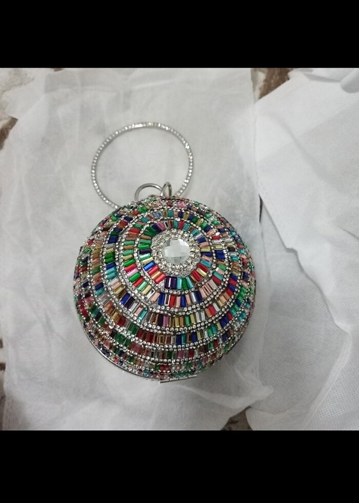 Renkli disco topu taşlı çanta - Görsel 4