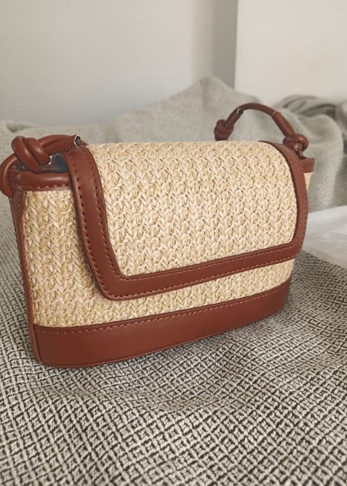 Zara muadil Küçük kahverengi hasır çanta  - Görsel 2