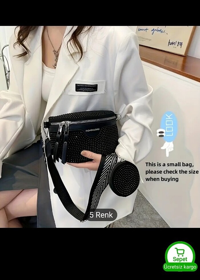 Siyah taşlı bel göğüs çantası  - Görsel 2