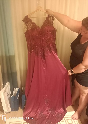 Diğer Bordo Drape Detaylı Uzun Abiye Elbise
