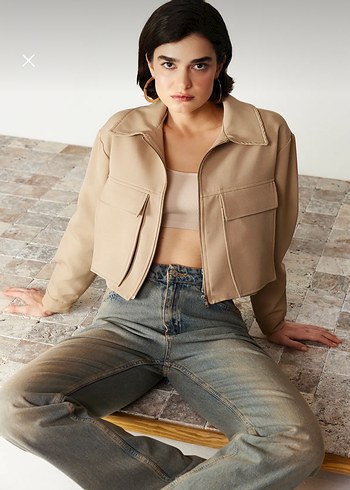 Bej Midi Bomber Ceket