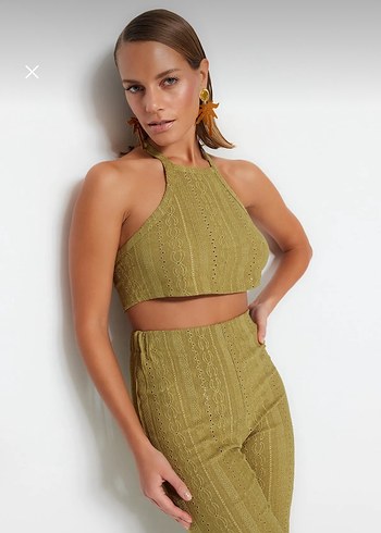 m Beden Kadın Fitilli Örgü crop-pantolon takım