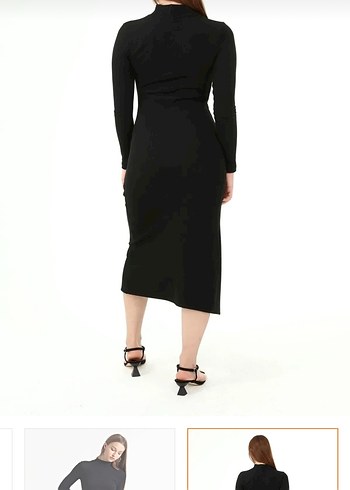 Siyah Uzun yırtmaç detaylı Elbise - Görsel 5