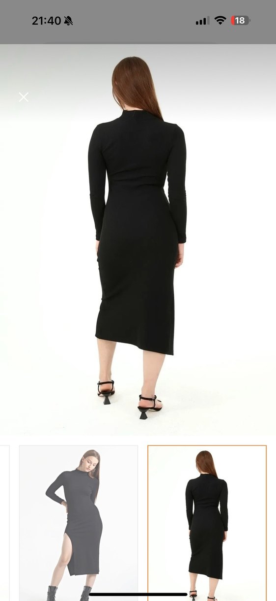 Siyah Uzun yırtmaç detaylı Elbise - Görsel 5