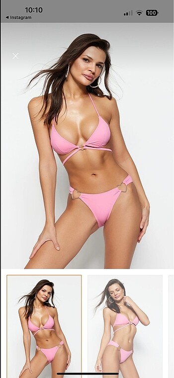 Kalp detaylı pembe bikini takımı