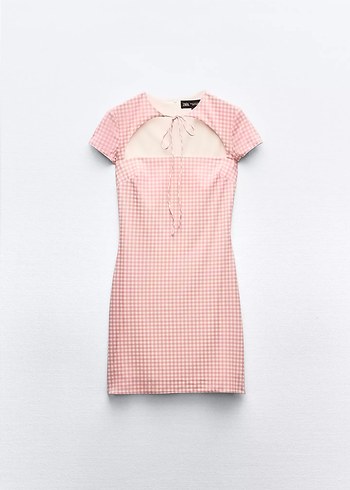 Pembe Kareli Mini Elbise - Görsel 2