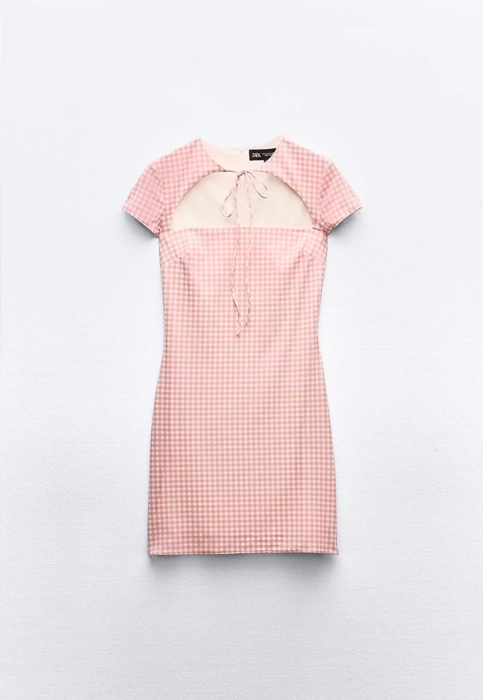 Pembe Kareli Mini Elbise - Görsel 2