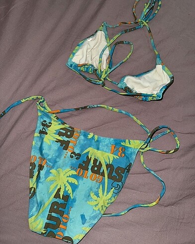 s Beden mavi Renk Tropik desen bikini takımı