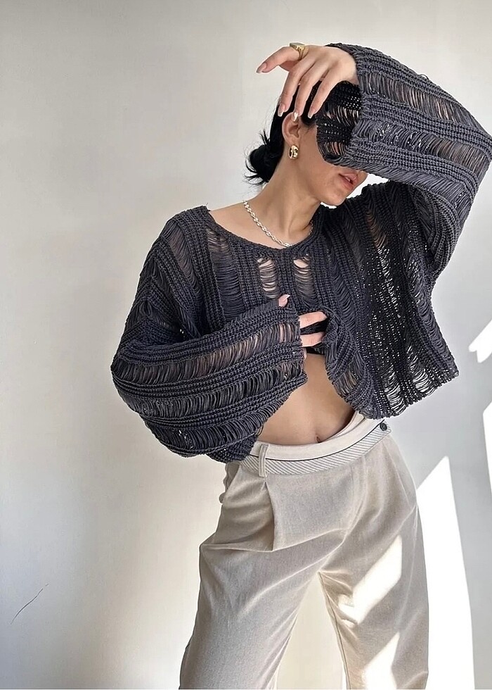 Ajur triko crop pareo - Görsel 2