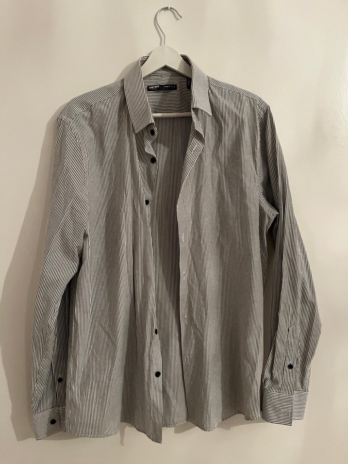 Gri Düğmeli Erkek Keten Gömlek - Görsel 4