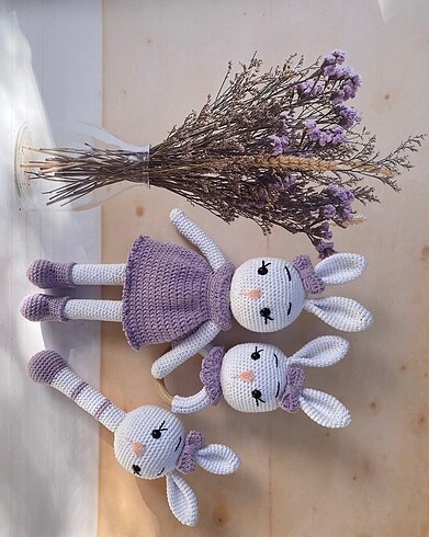 Tasarımcı Amigurumi 3?lü Tavşan Set