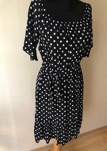 Siyah Beyaz Puantiyeli Elbise - Görsel 2