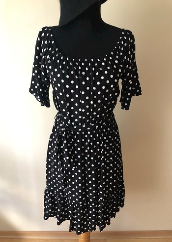 Siyah Beyaz Puantiyeli Elbise - Görsel 4