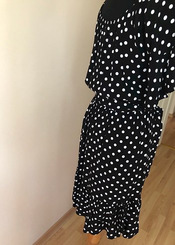 Siyah Beyaz Puantiyeli Elbise - Görsel 5