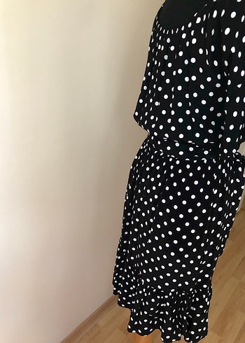 Siyah Beyaz Puantiyeli Elbise - Görsel 3