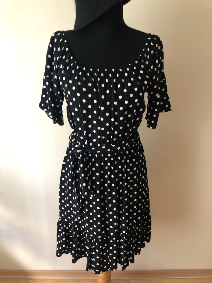 Siyah Beyaz Puantiyeli Elbise - Görsel 4