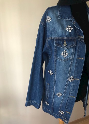 Payet İşlemeli Mavi Kadın Kot Ceket - Görsel 5