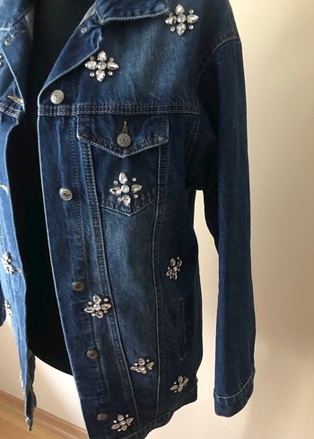 Payet İşlemeli Mavi Kadın Kot Ceket - Görsel 4