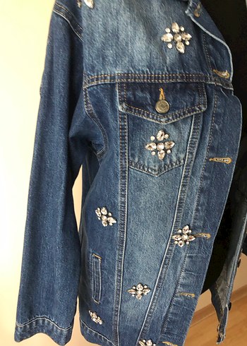 Payet İşlemeli Mavi Kadın Kot Ceket - Görsel 3