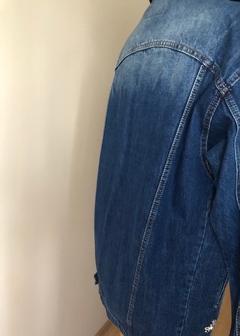 Payet İşlemeli Mavi Kadın Kot Ceket - Görsel 2