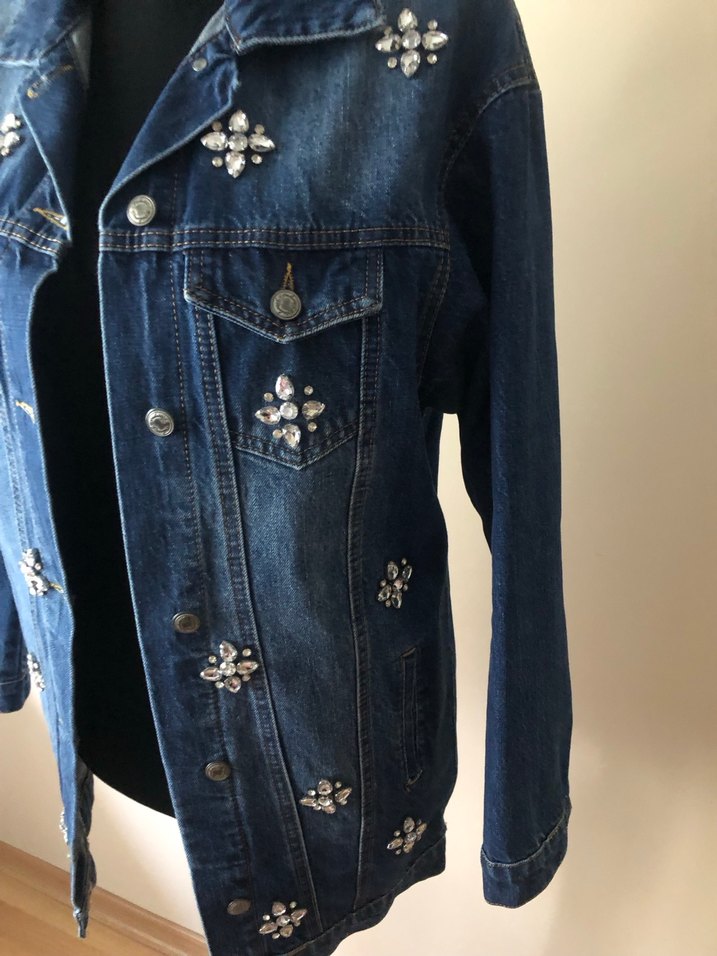 Payet İşlemeli Mavi Kadın Kot Ceket - Görsel 4