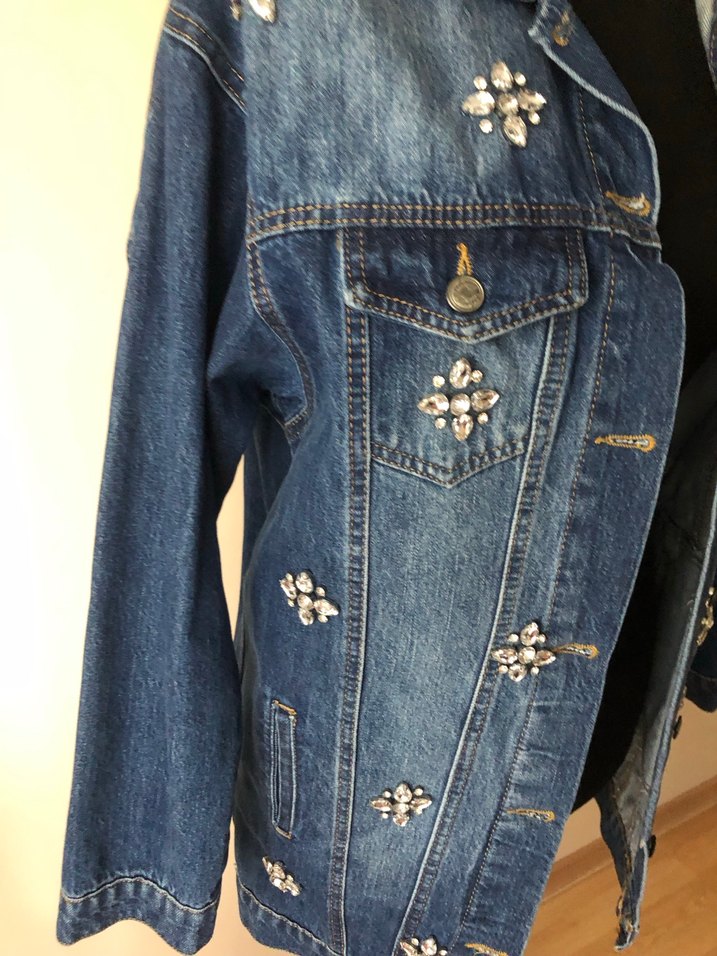 Payet İşlemeli Mavi Kadın Kot Ceket - Görsel 3