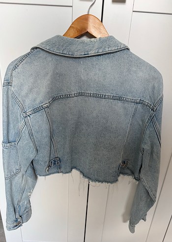 Zara Düğmeli Gri Mavi Denim Ceket Mini Kot Ceket